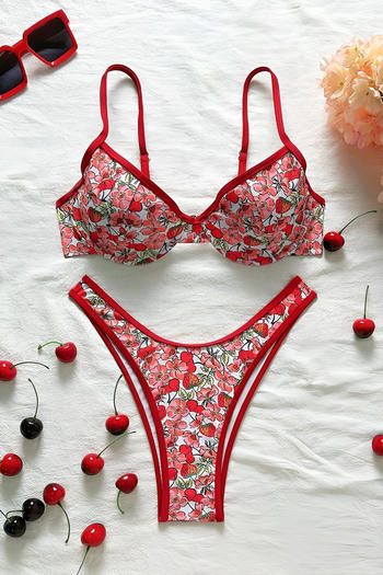 sexy floral print padded underwire backless adjustable straps bikini set