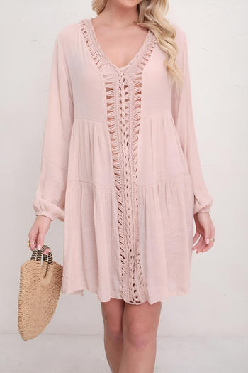 stylish cut out crochet 3 colors loose beach dress cover-up