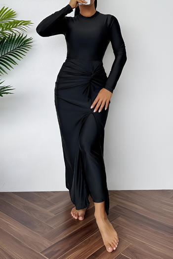 muslim conservative solid colour padded long sleeve four-piece burkini