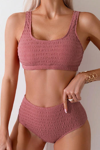 stylish textured  3 colors padded high waist tankini set