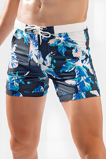 men's stylish plus size stretch floral printing with lined swimming boxers