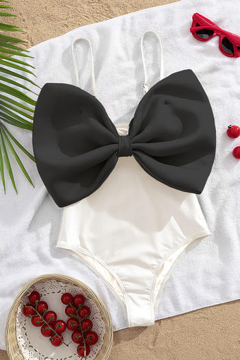 stylish color-block big bow padded backless sling one-piece swimsuit
