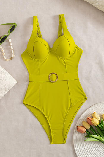 sexy pure colour padded underwire backless sling one-piece swimsuit