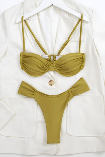 sexy pure colour padded underwire backless sling bikini set