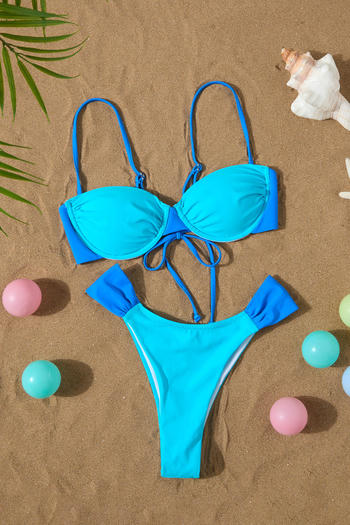 sexy color-block removable padding underwire backless sling bikini set