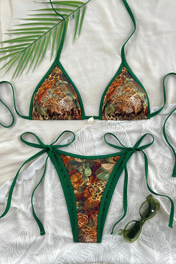 xs-l sexy leopard and leopard print pendant padded halter-neck bikini set