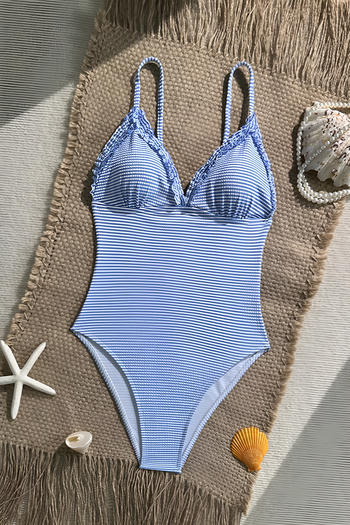 stylish striped padded ruffle backless sling one-piece swimwear