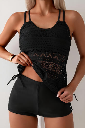 stylish lace stitching removable padding high waist tankini set