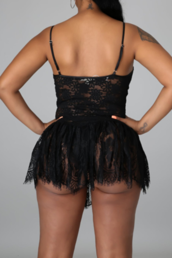 Plus size 4 colors new stylish summer lace see through sling sexy micro elastic playsuit (with steel ring)