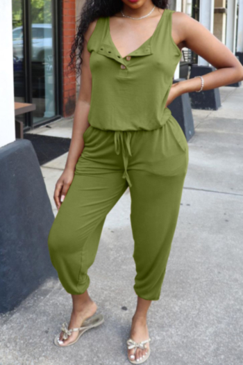 plus size solid color 3 colors sleeveless simple laced stretch summer jumpsuit