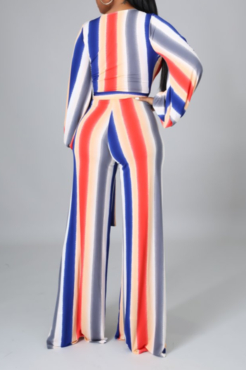 Plus size multicolor batch printing autumn v-neck loose wide-legs stretch jumpsuit (with belt)