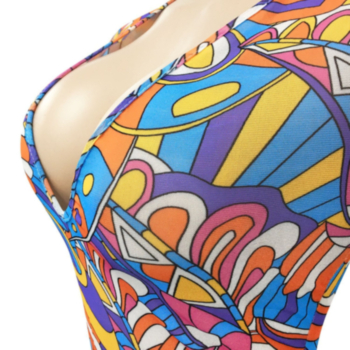 Plus size early autumn multicolor batch printing deep v-neck mesh sexy stretch tight slim playsuit