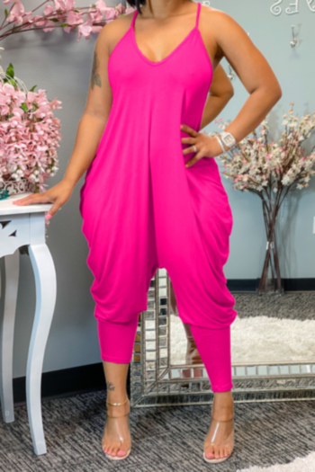 New plus size solid color stretch sling loose harlan style stylish jumpsuit