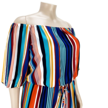 Summer plus size XL-5XL multicolor streak batch printing micro elastic off shoulder jumpsuit