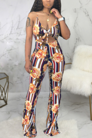 summer new stylish plus size batch printing stretch sling hollow casual jumpsuit
