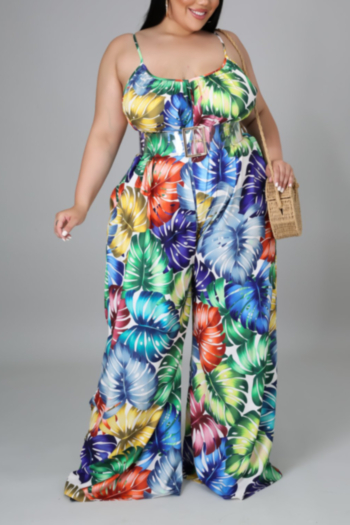 summer batch printing plus size l-4xl inelastic sling loose new stylish wide-legs jumpsuit (without belt)