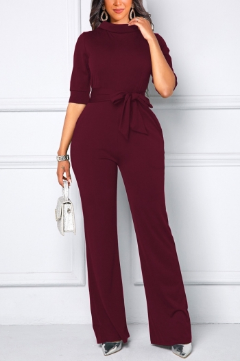 spring new stylish solid color stretch zip-up pocket plus size 5 colors casual jumpsuit(with belt)