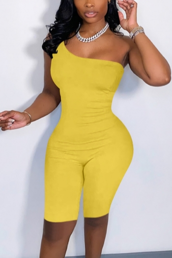 Summer plus size solid color stretch one-shoulder stylish skinny playsuit