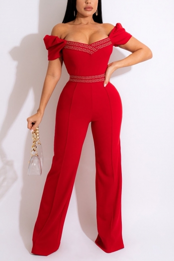 Spring new stylish simple off-shoulder zip-up stretch plus size casual jumpsuit