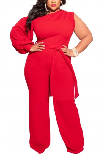 L-4XL plus size spring new stylish simple 5 colors solid color stretch loose zip-up casual jumpsuit(with belt)