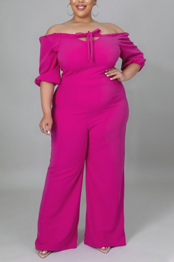 L-4XL plus size spring new stylish simple solid color hollow off-shoulder stretch loose casual jumpsuit