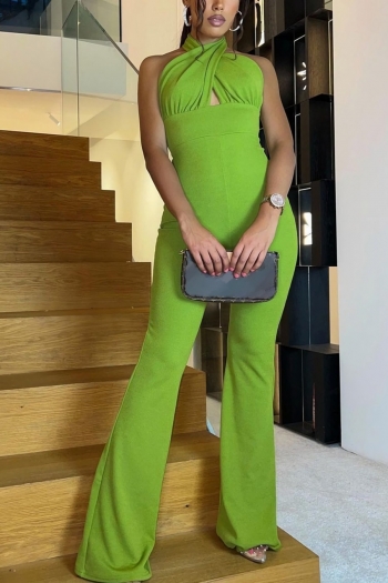 Summer solid color stretch halter-neck hollow sexy stylish jumpsuit