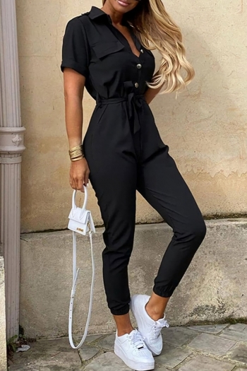 Summer new stylish solid color 9 colors single breasted with belt inelastic pocket plus size casual jumpsuit