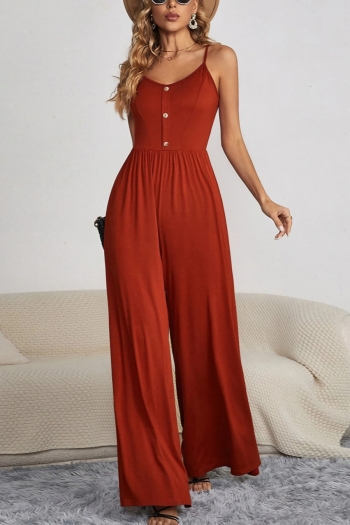 xs-l summer new stylish solid color sling single-breasted loose micro-elastic sleeveless casual jumpsuit