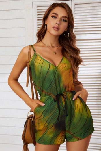 xs-l summer new stylish tie-dye batch printing micro-elastic simple sling pocket backless casual playsuit