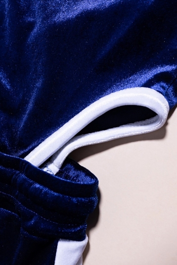 S-2XL spring plus size 5 colors stretch velvet low-cut hollow zip-up tie-waist stylish slim jumpsuit