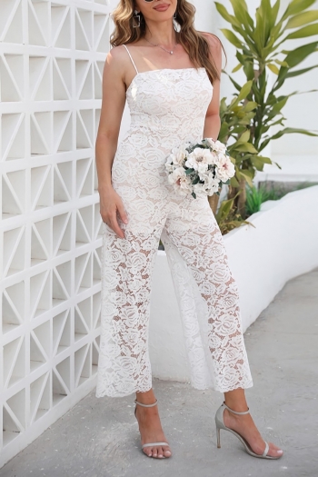 Summer new see through lace patchwork inelastic backless sling zip-up with lining sexy high quality jumpsuit