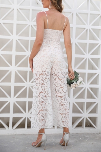Summer new see through lace patchwork inelastic backless sling zip-up with lining sexy high quality jumpsuit