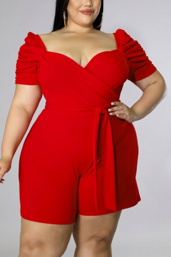 l-4xl summer new plus size 5 colors solid color stretch low-cut backless shirring stylish sexy playsuit with belt