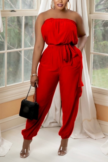 S-2XL summer new plus size 3 colors solid color inelastic pockets stylish tube jumpsuit with belt