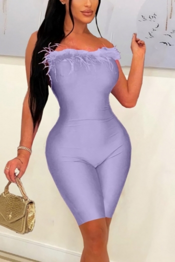 S-2XL plus size summer new 4 colors solid color stretch feather tube design backless slim stylish playsuit
