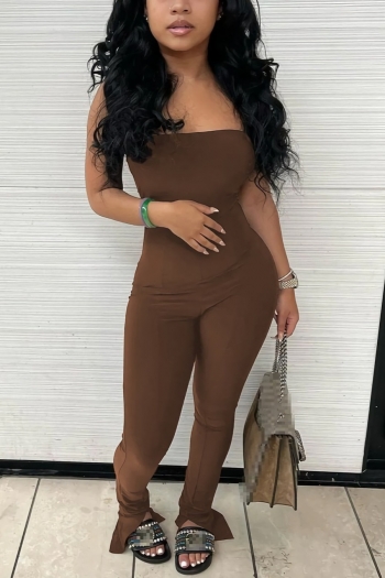 s-2xl plus size summer new solid color stretch tube design sleeveless backless split stylish jumpsuit