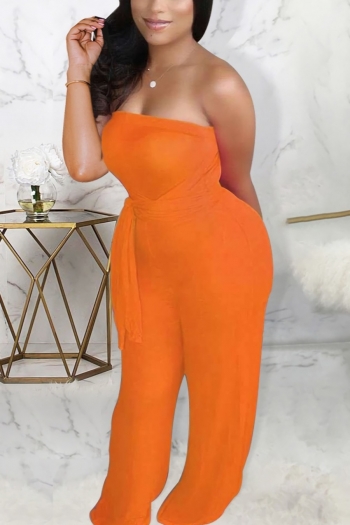 s-2xl plus size summer new two colors stretch tube design sleeveless lace-up wide-leg stylish jumpsuit