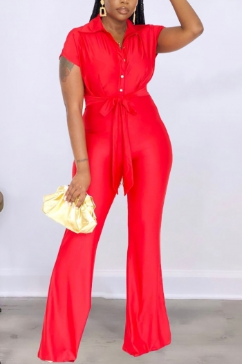 s-4xl plus size summer new 6 colors solid color stretch single-breasted with belt stylish jumpsuit