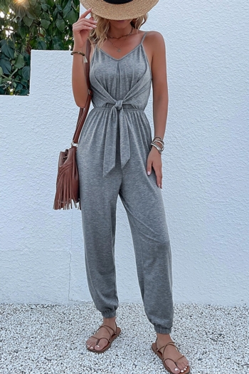 summer new solid color stretch lace-up sling backless loose stylish jumpsuit