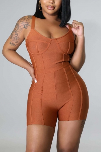 s-3xl plus size summer new stylish two colors solid color adjustable sling stretch slim sexy playsuit