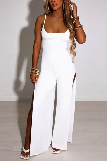 summer new stylish 3 colors solid color stretch sling backless lace-up high split sexy jumpsuit