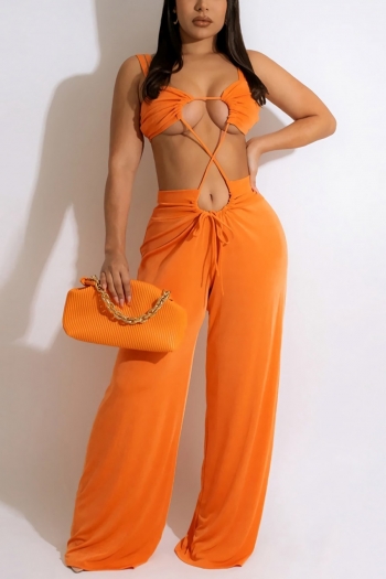 summer new 3 colors solid color stretch hollow sling lace-up backless sexy jumpsuit
