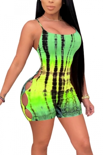 s-2xl plus size summer new 4 colors stretch tie-dye printing sling backless hollow slim sexy nightclub playsuit