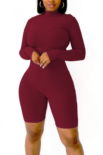 s-2xl plus size autumn new stylish four colors solid color crew neck long sleeve stretch slim casual playsuit