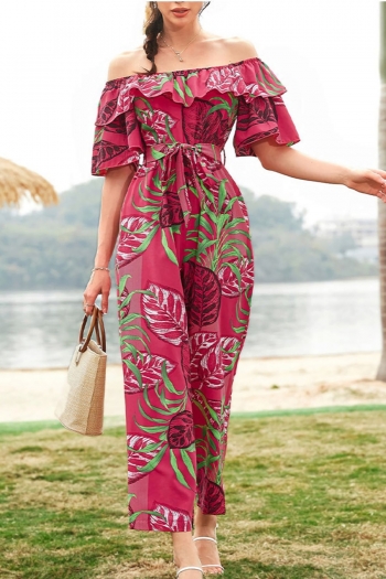 summer new stylish 5-colors batch printing off-shoulder belt chiffon non-stretch casual jumpsuit