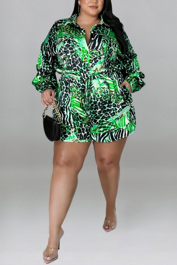 xl-5xl plus size spring & summer new 5 colors inelastic leopard printing single-breasted pocket stylish playsuit