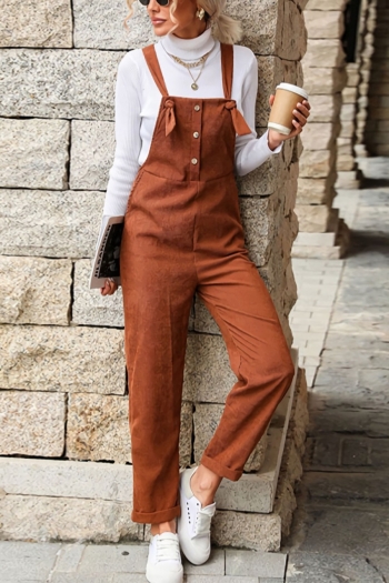 autumn new corduroy solid color non-stretch strappy single breasted kink design stylish casual overalls(only overalls)