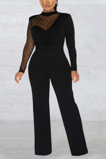autumn new stylish 5-colors mesh patchwork see-through slight stretch zip-up plus size with shoulder pad sexy jumpsuit