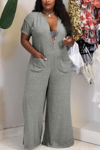 xl-5xl plus size summer new 3 colors stretch single-breasted pocket wide leg fashion jumpsuit