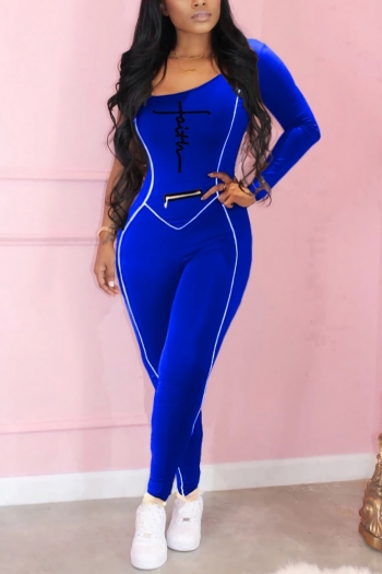 s-2xl plus size autumn new 3 colors stretch letter fixed printing one shoulder stylish sports jumpsuit